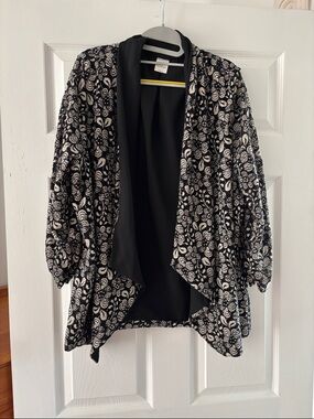 Kaileigh Black & Cream Floral Open-Front Cardigan